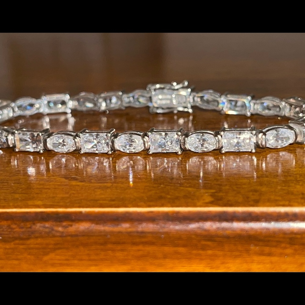 Sterling Silver 7" Square and Oval Diamonique Bracelet
